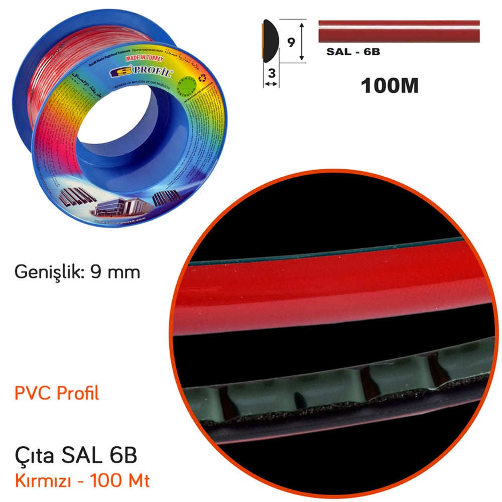 Carub Çıta SAL 6B 9 mm x 100 mt Kırmızı BR1500202