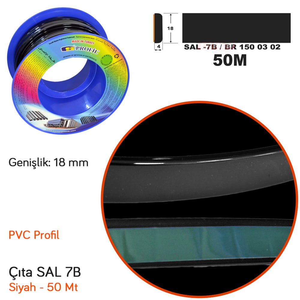 Carub Çıta SAL 7B 18 mm x 50 mt Parlak Siyah BR1500302