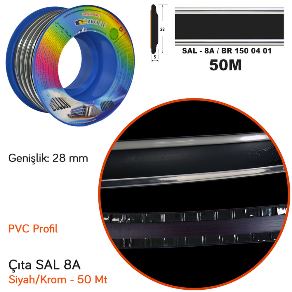 Carub Çıta SAL 8A 28 mm x 50 mt (Kartal) Siyah-Krom BR1500401