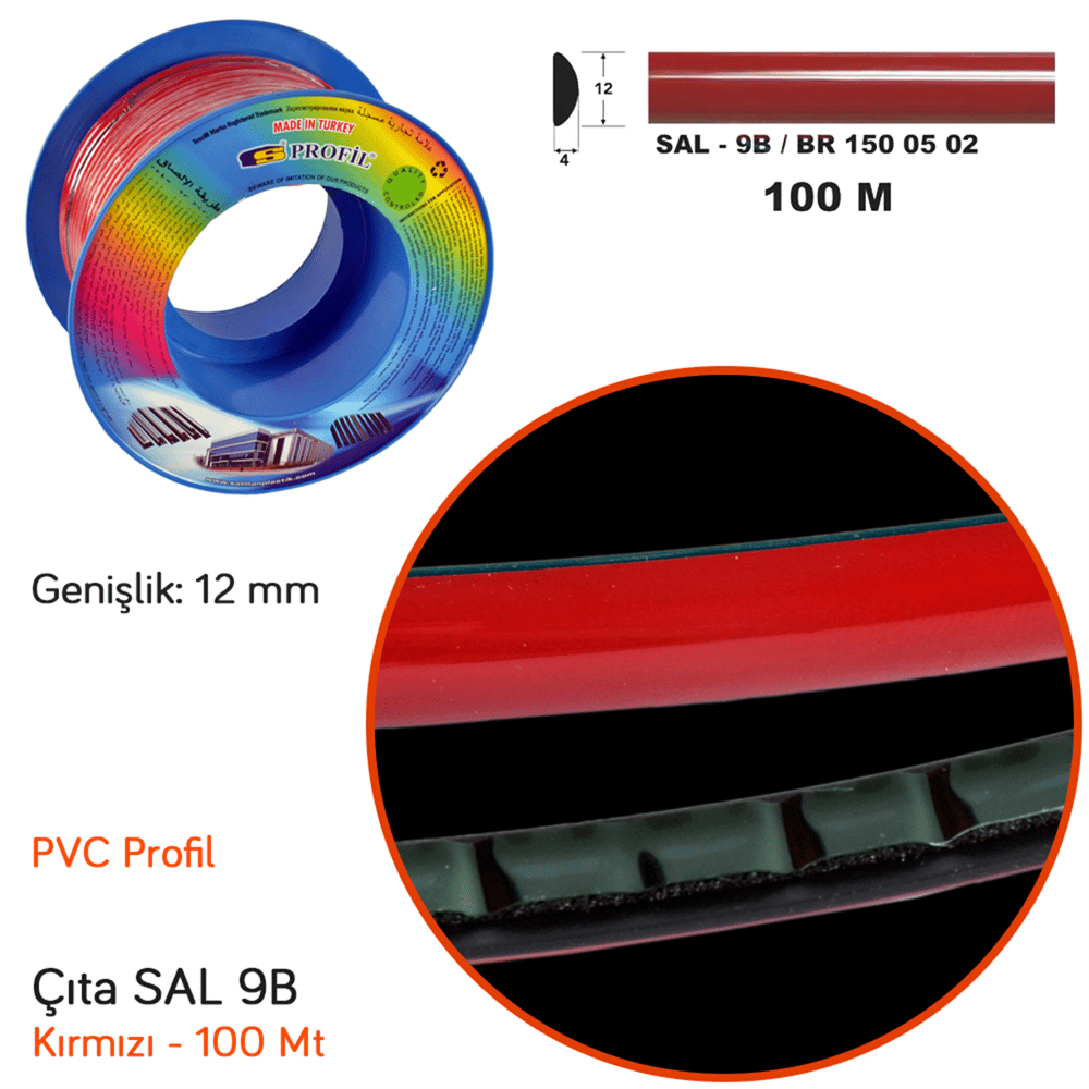 Carub Çıta SAL 9B 12 mm x 100 mt Kırmızı BR1500502