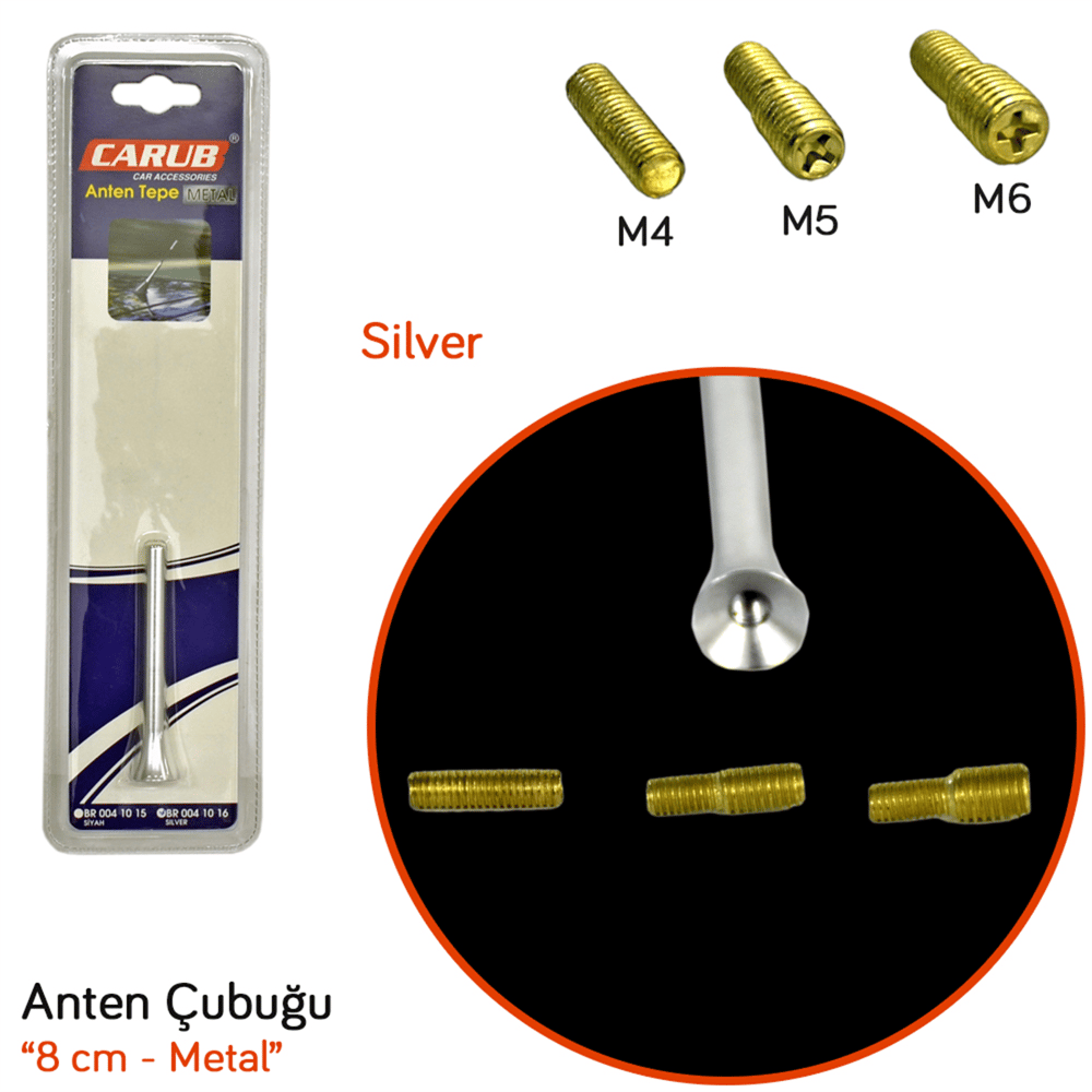 Carub Çubuk Anten Üniversal Metal 8 cm Silver BR0041016