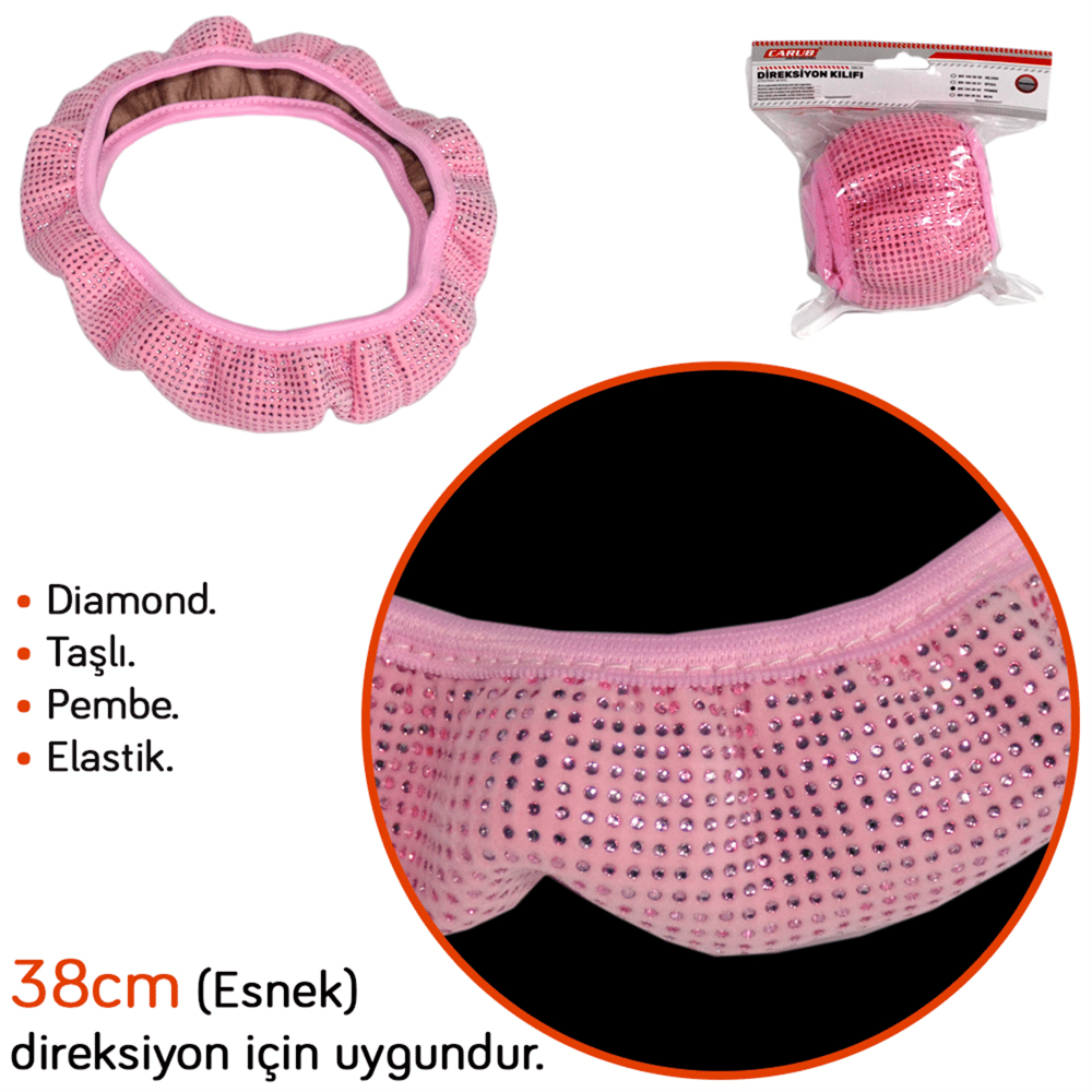 Carub Elastik Direksiyon Kılıfı Diamond 38 cm Pembe BR1842052