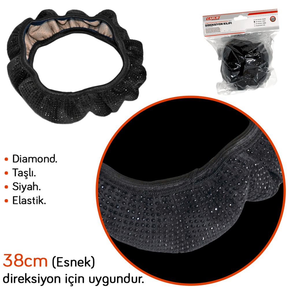 Carub Elastik Direksiyon Kılıfı Diamond 38 cm Siyah BR1842051