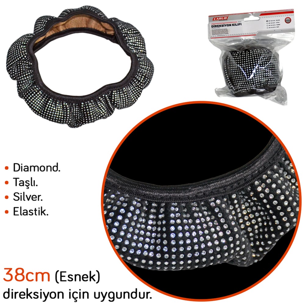 Carub Elastik Direksiyon Kılıfı Diamond 38 cm Silver BR1842050