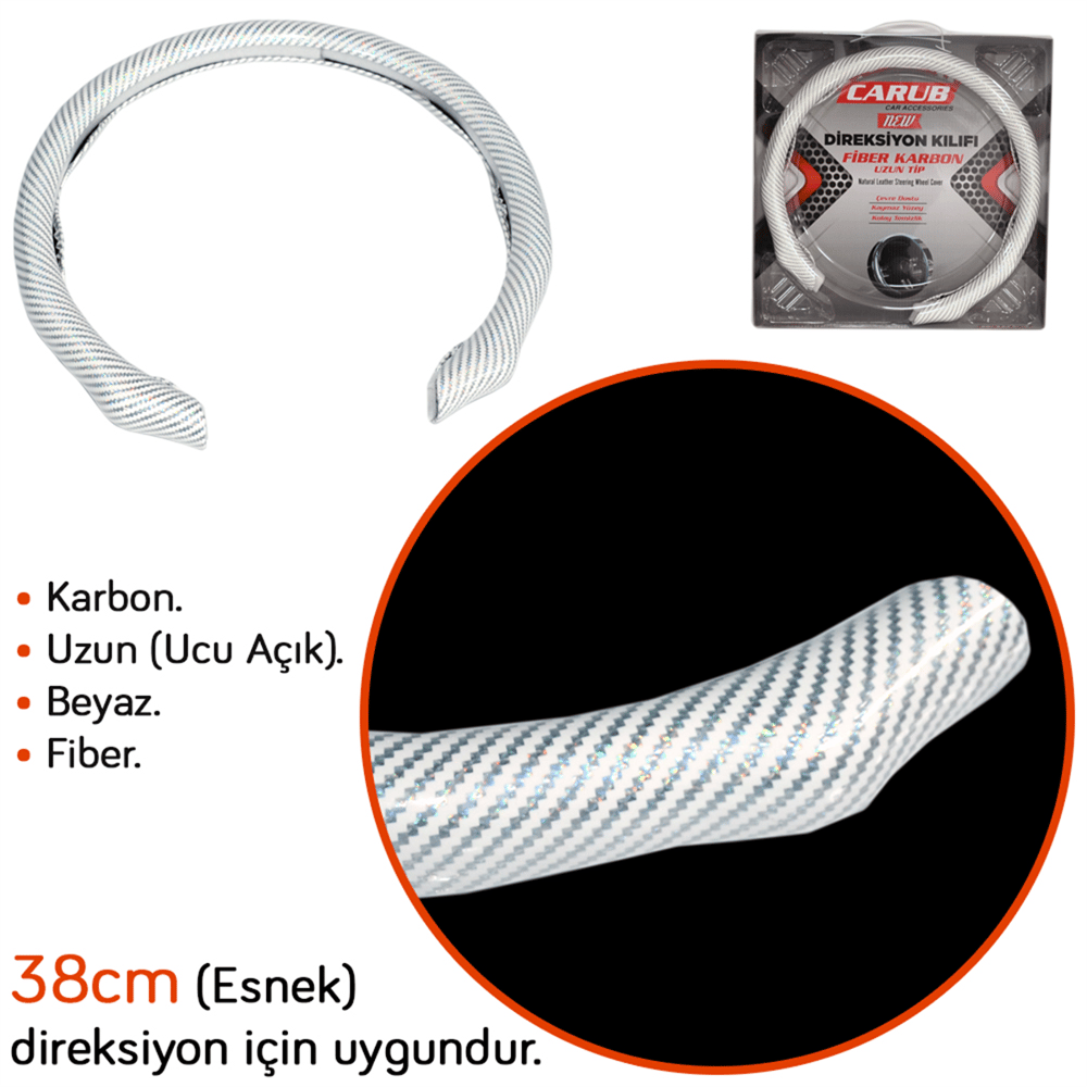 Carub Fiber Direksiyon Kılıfı Karbon Uzun Beyaz BR1850124