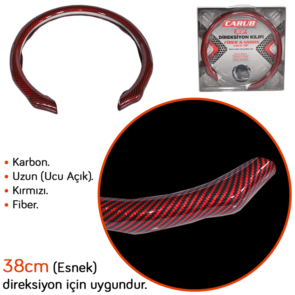 Carub Fiber Direksiyon Kılıfı Karbon Uzun Kırmızı BR1850122