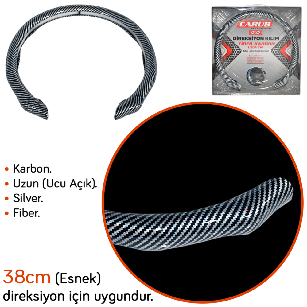 Carub Fiber Direksiyon Kılıfı Karbon Uzun Silver BR1850123