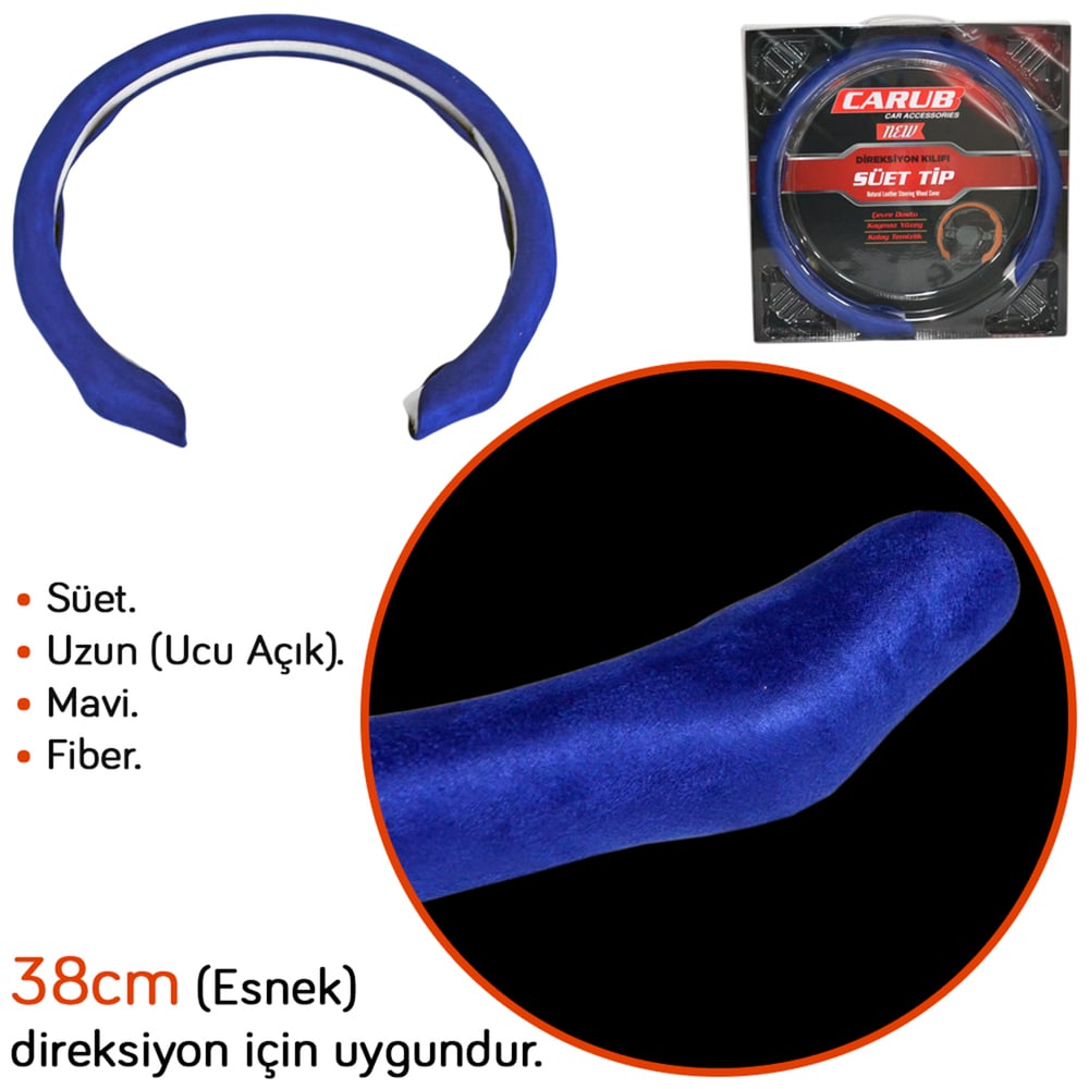 Carub Fiber Direksiyon Kılıfı Süet Uzun Mavi BR1850142