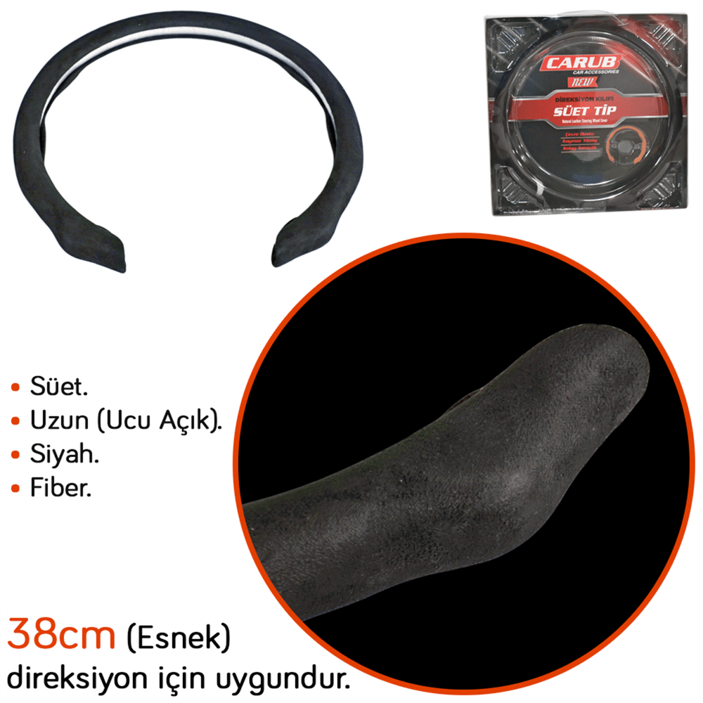 Carub Fiber Direksiyon Kılıfı Süet Uzun Siyah BR1850140