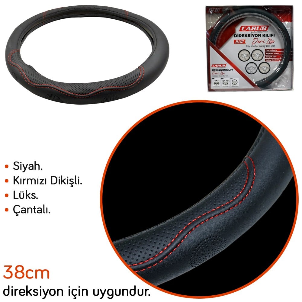 Carub Geçmeli Direksiyon Kılıfı Deri Lüx Çantalı 38 cm Siyah BR1831021