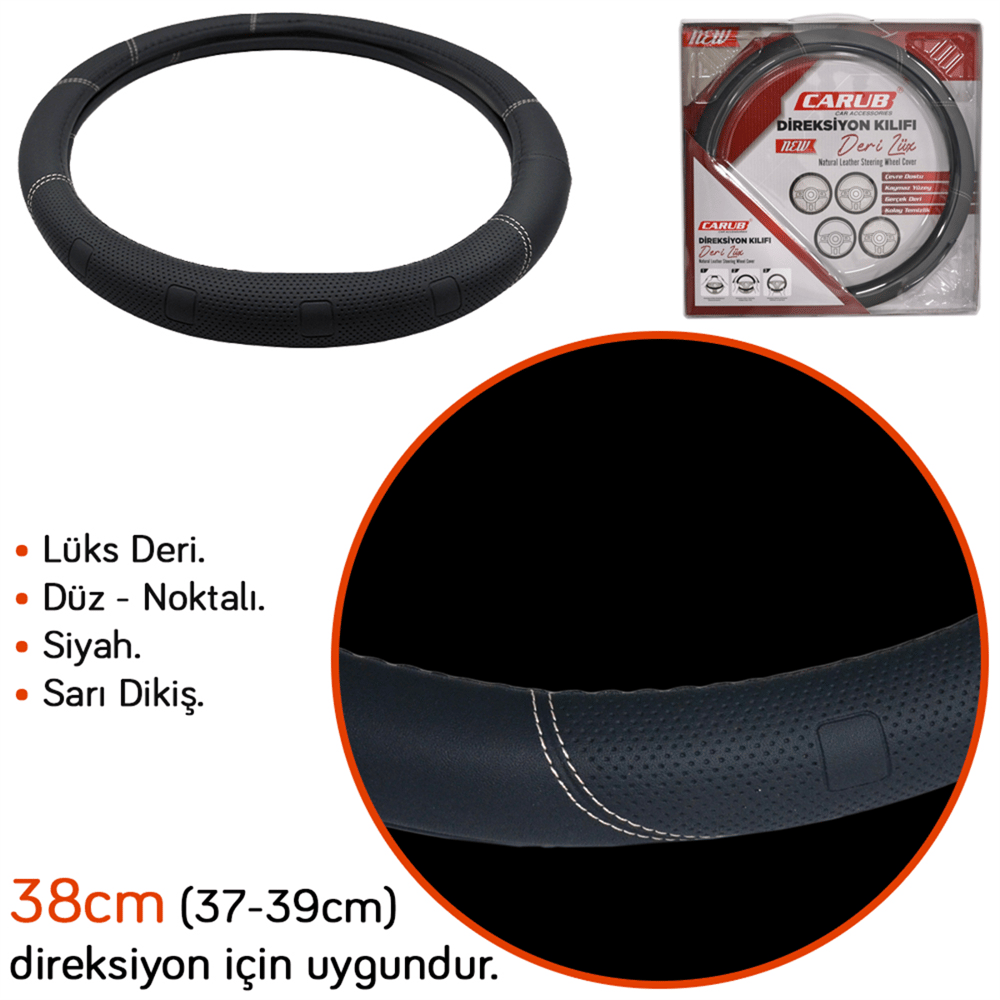 Carub Geçmeli Direksiyon Kılıfı Deri Lüx Çantalı 38 cm Siyah BR1831023
