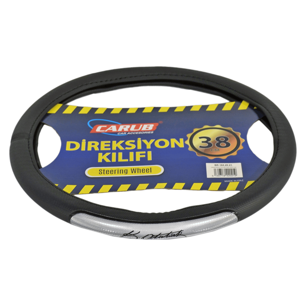 Carub Geçmeli Direksiyon Kılıfı Fosforlu Siyah (Atatürk İmza) 38 cm BR1842021