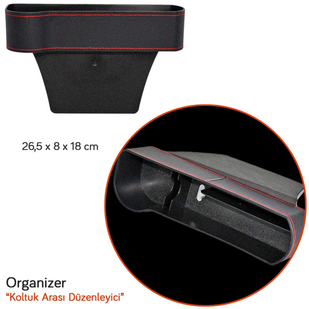 Carub Koltuk Arası Organizer Düzenleyici Cep Siyah 26,5x8x18 cm BR5902208
