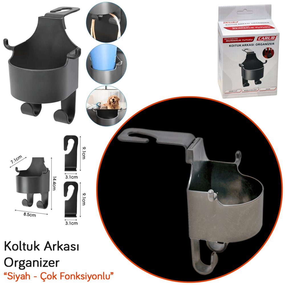 Carub Koltuk Arkası Organizer Siyah (Çok Fonksiyonlu) BR5902263