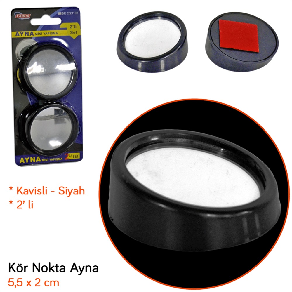 Carub Kör Nokta Ayna Yuvarlak Siyah 2 li 5 cm BR0221002