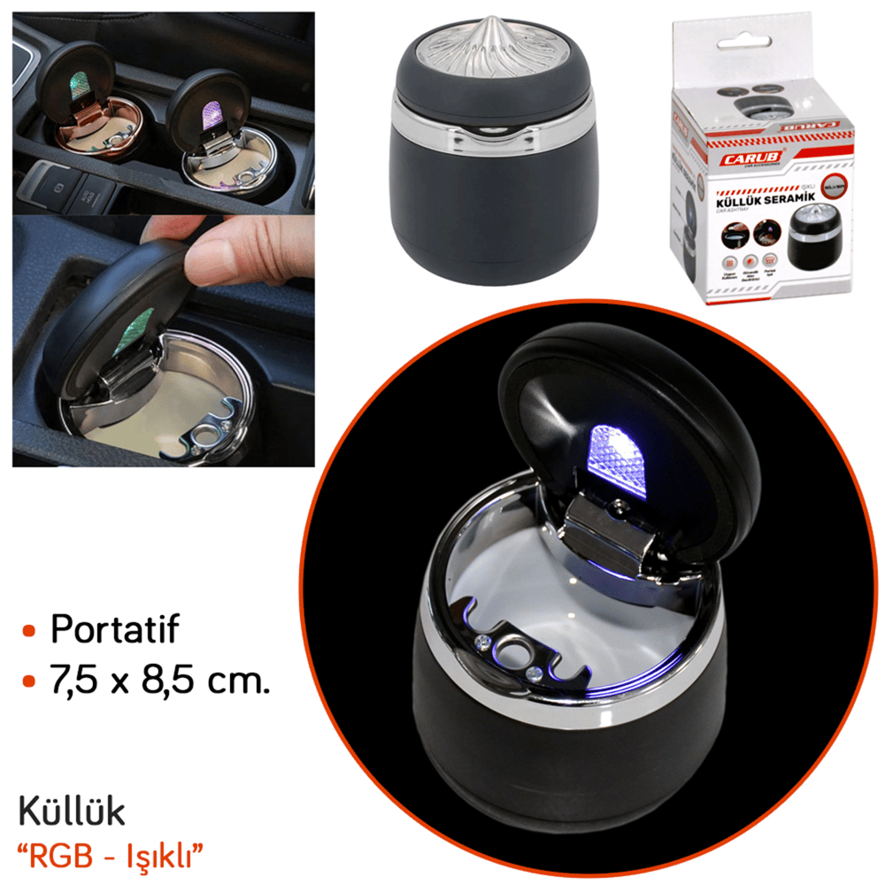 Carub Küllük Portatif Lüx Işıklı Seramik Siyah-Silver BR2944644