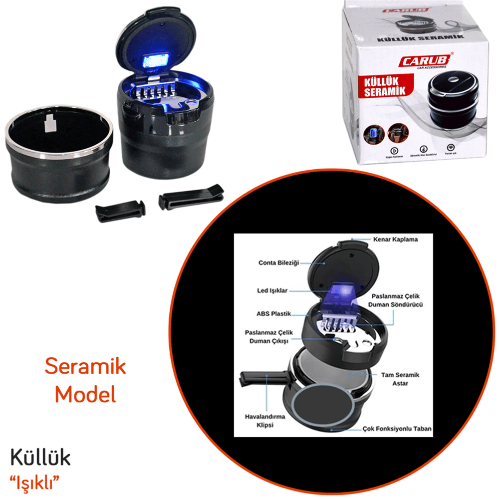 Carub Küllük Portatif Lüx Işıklı Seramik Siyah-Silver BR2944645