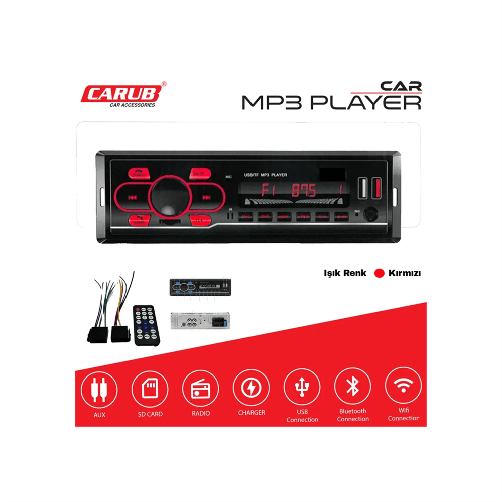 Carub Oto Teyp MP3 Çalar (Bluetooth+2 USB+SD) Kırmızı Işıklı 60Wx4 SX-8800 BR2749951