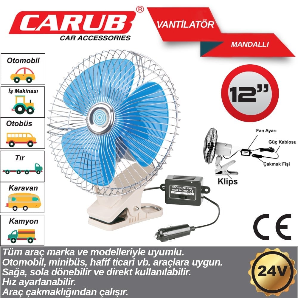 Carub Oto Vantilatör 24V 12 inç Mandallı BR6400405