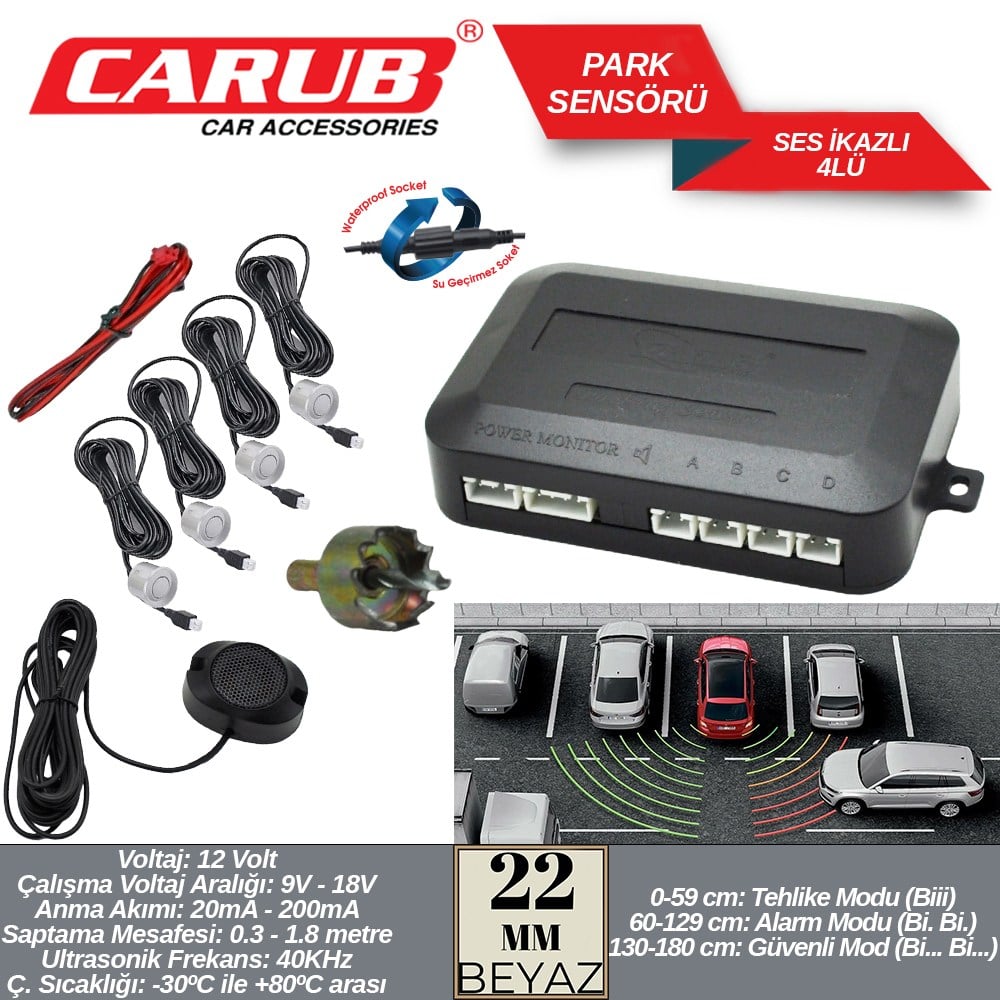 Carub Park Sensörü Ses İkazlı Beyaz 22 mm 4 lü BR0015920