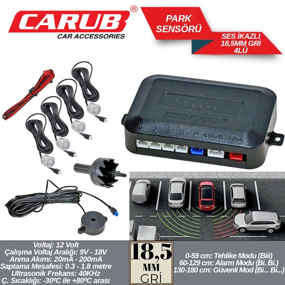 Carub Park Sensörü Ses İkazlı Gri 18,5 mm 4 lü BR0015903