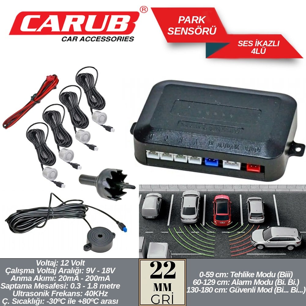 Carub Park Sensörü Ses İkazlı Gri 22 mm 4 lü BR0015921