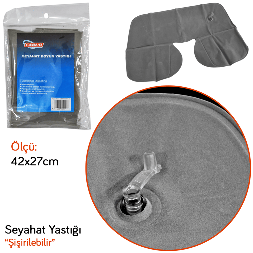Carub Seyahat Boyun Yastığı Gri Şişirilebilir BR1450207