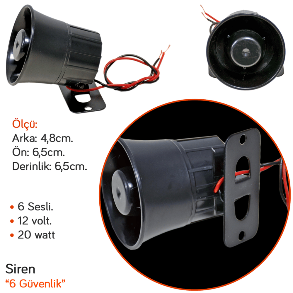 Carub Siren Güvenlik 12V 20W 6 Sesli 4,8cm BR2741105