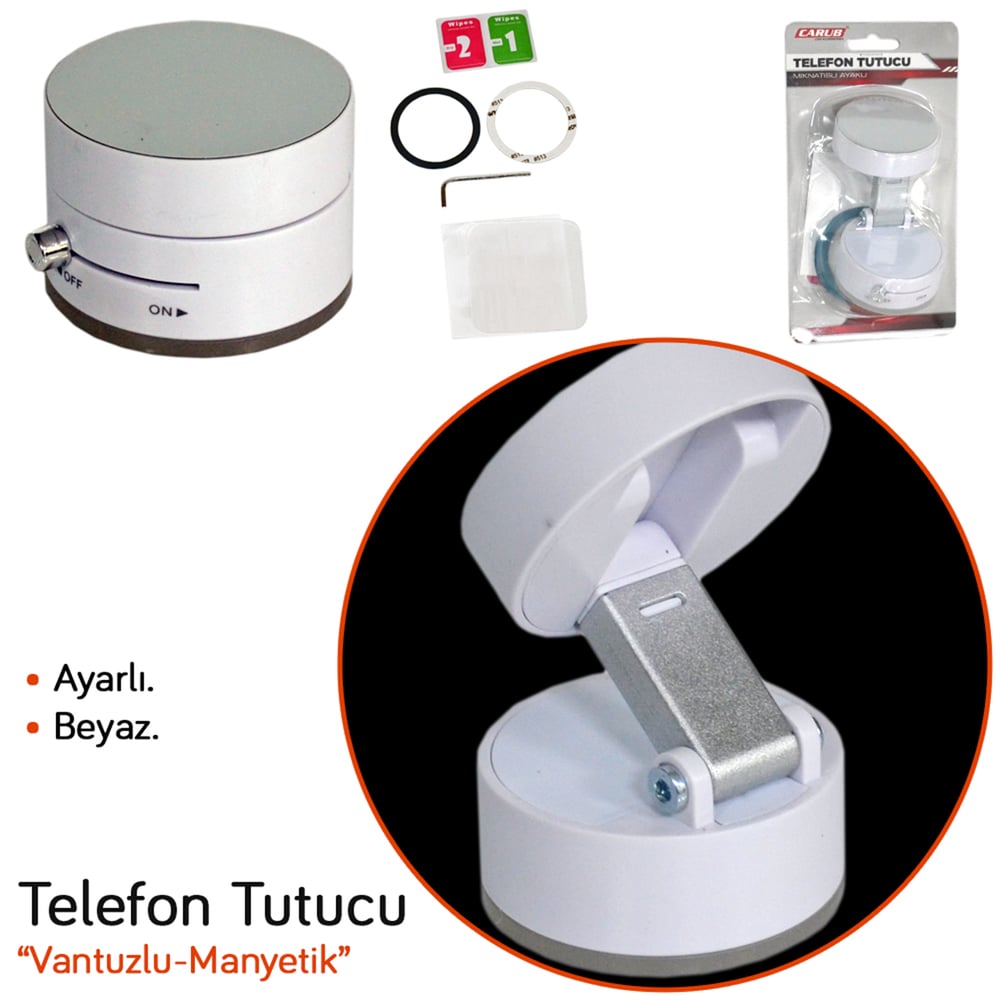 Carub Telefon Tutucu Mıknatıslı Ayaklı Ayarlı Beyaz BR5901089