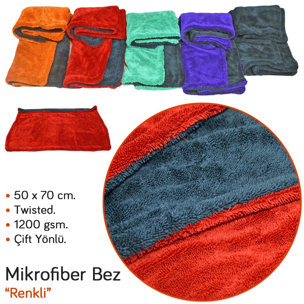 Ebrayn Mikrofiber Bez Twisted Çift Yönlü 1200 gsm 50x70 cm Renkli EBR-627