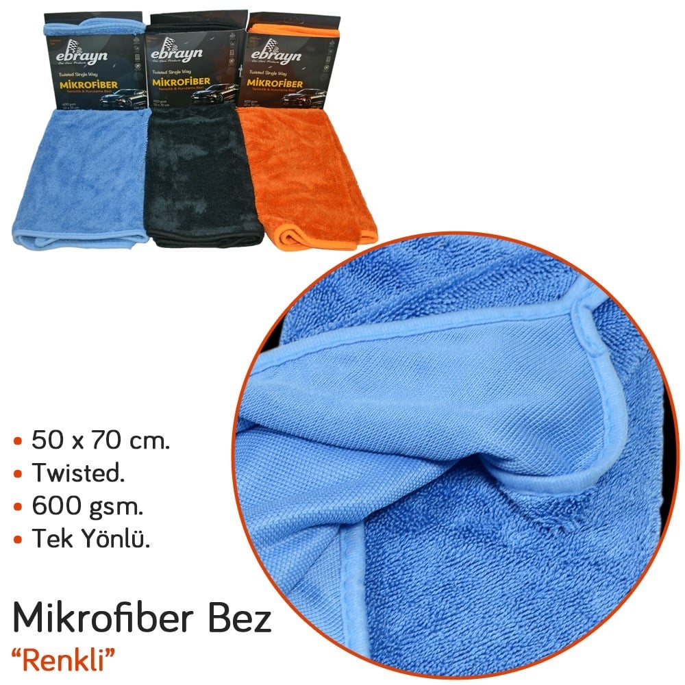 Ebrayn Mikrofiber Bez Twisted Tek Yönlü 600 gsm 50x70 cm Renkli EBR-020