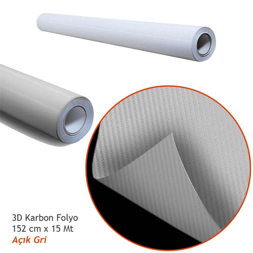 Guard 3D Karbon Kaplama Folyo 152 cm x 15 mt Açık Gri Hava Kanallı (170 micron)