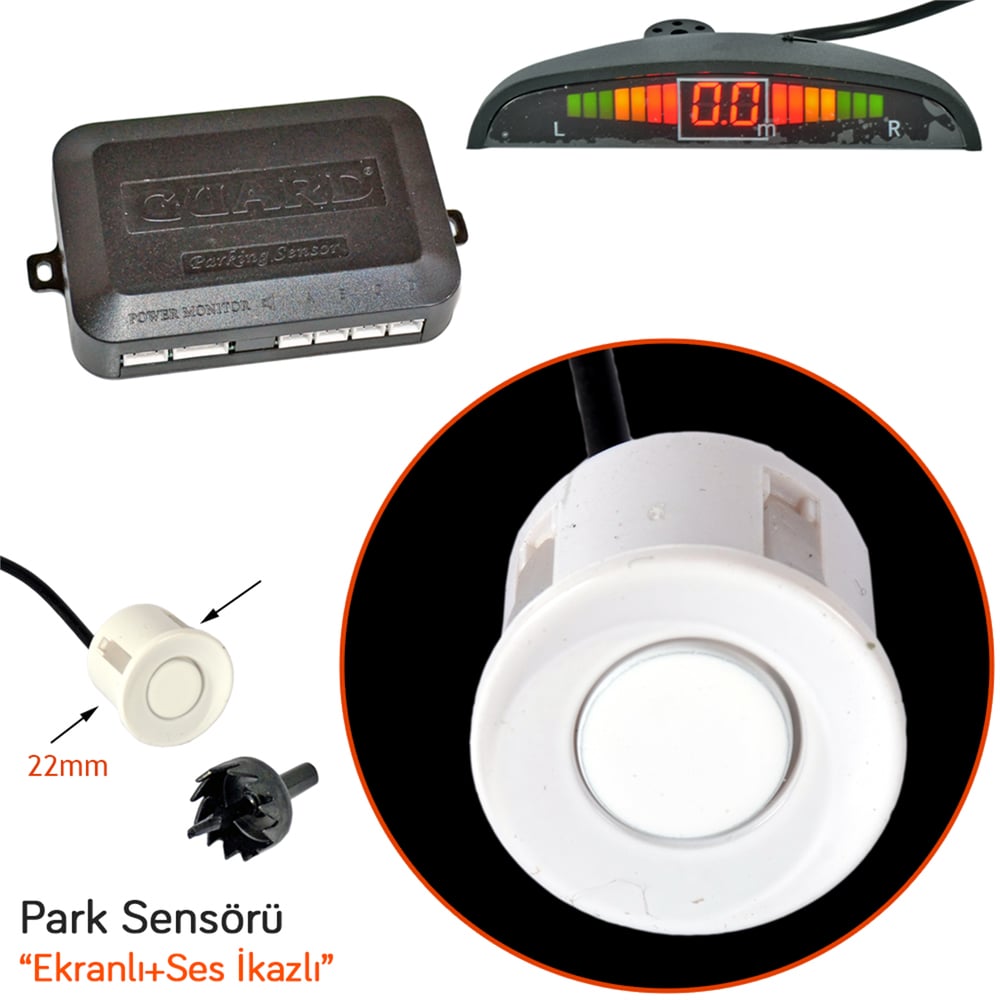 Guard Park Sensörü Led Ekranlı Ses İkazlı 22 mm Beyaz