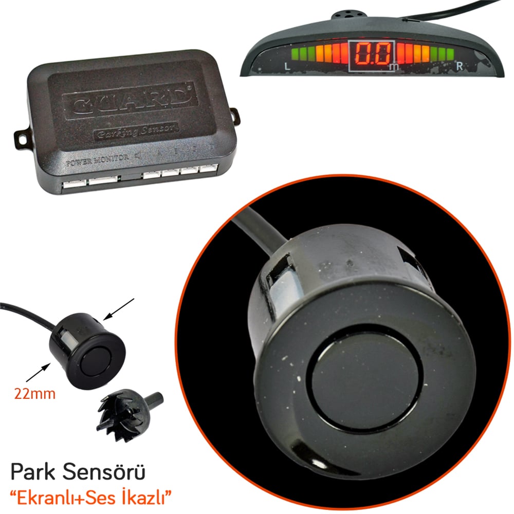 Guard Park Sensörü Led Ekranlı Ses İkazlı 22 mm Siyah
