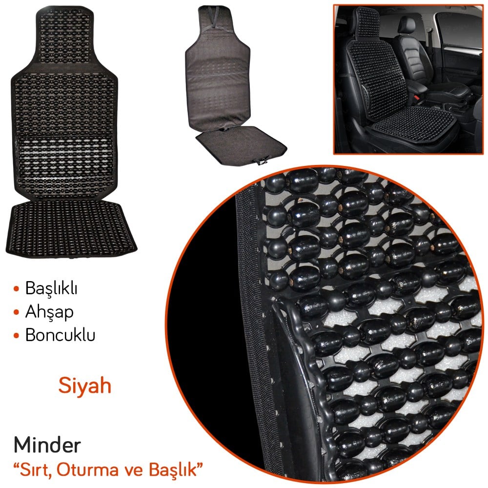 Guard Sırt Minderi Oturmalı Başlıklı Ahşap Boncuklu Siyah 775.BL