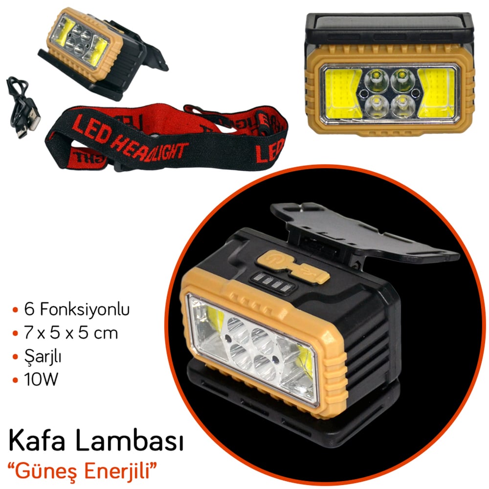 Lambada Kafa Lambası Güneş Enerjili Çakarlı Şarjlı 4 Led + 2 COB 10W BR4456035