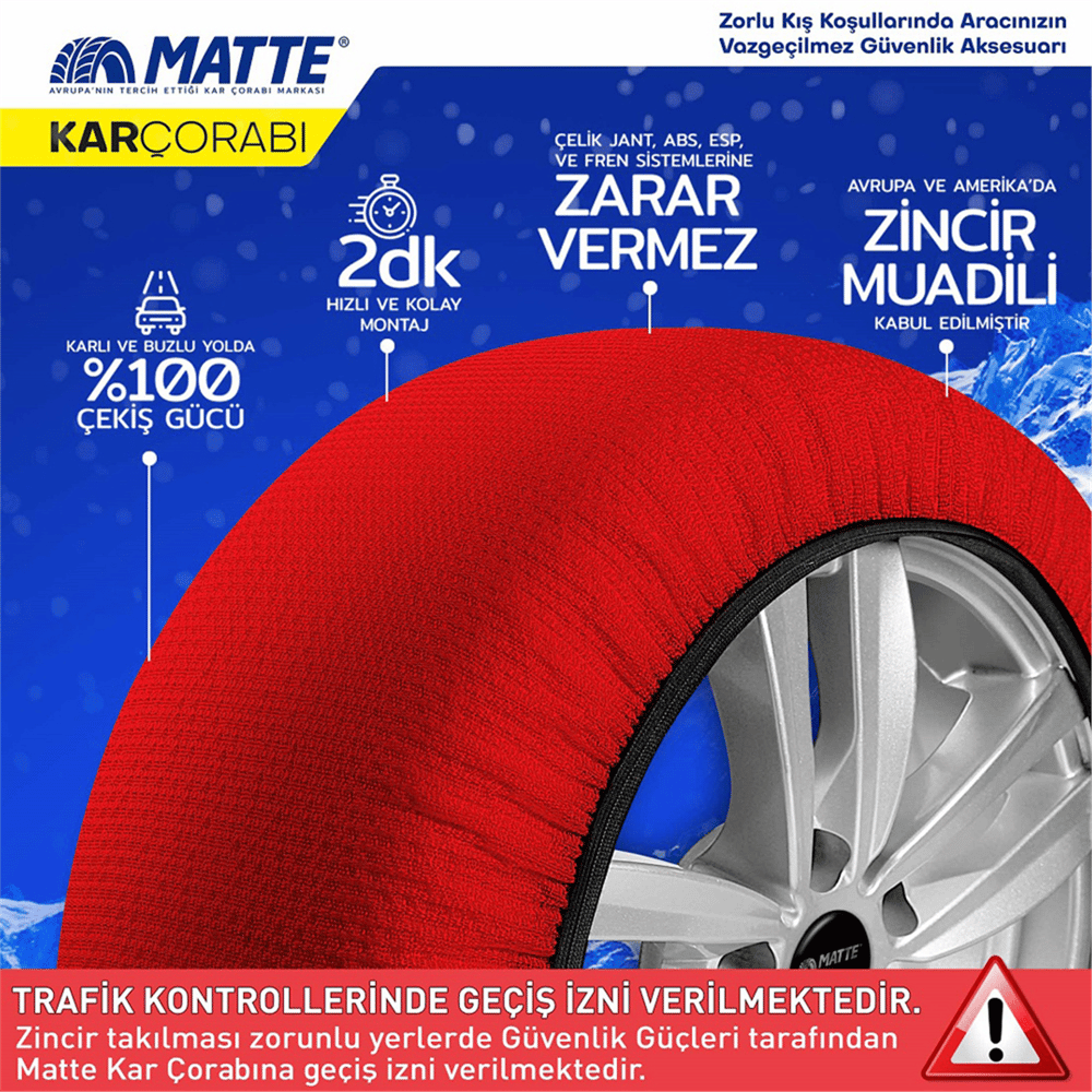 Matte 185/65 R15 Lastik için Kar Çorabı M