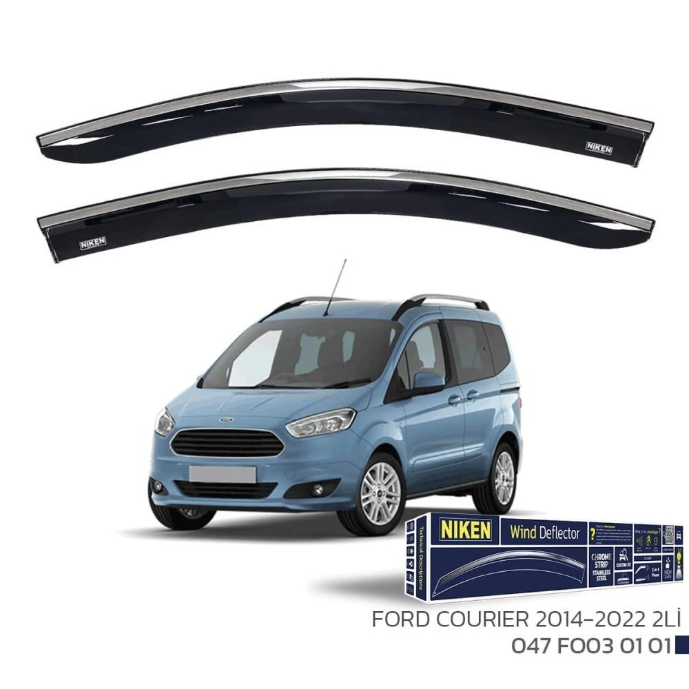 Niken 2 li Ford Courier 2014-2023 Kromlu Cam Rüzgarlığı 2 li