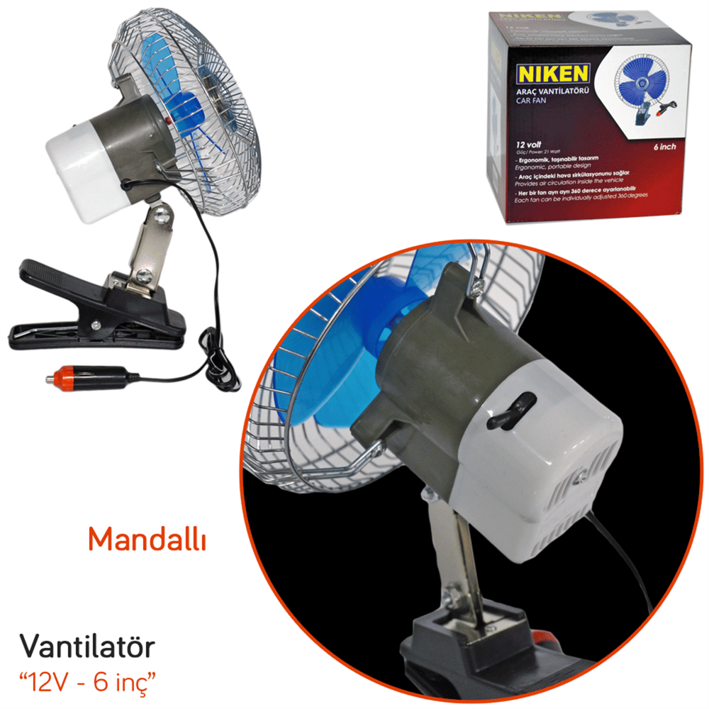 Niken Araç Vantilatörü 12V 6 inç Mandallı