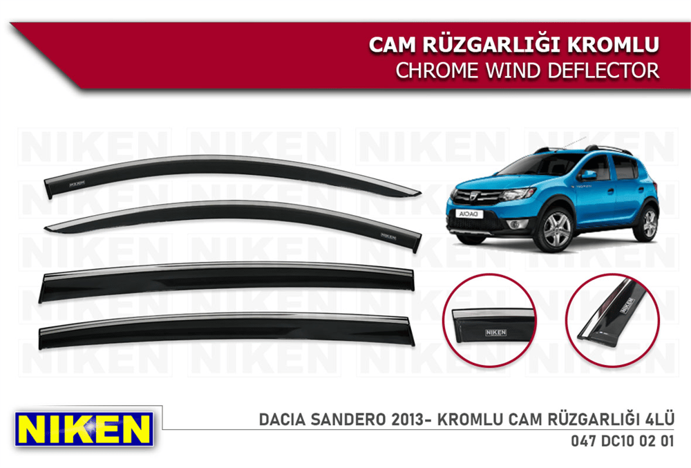 Niken Dacia Sandero 2013-2021 Kromlu Cam Rüzgarlığı 4 lü