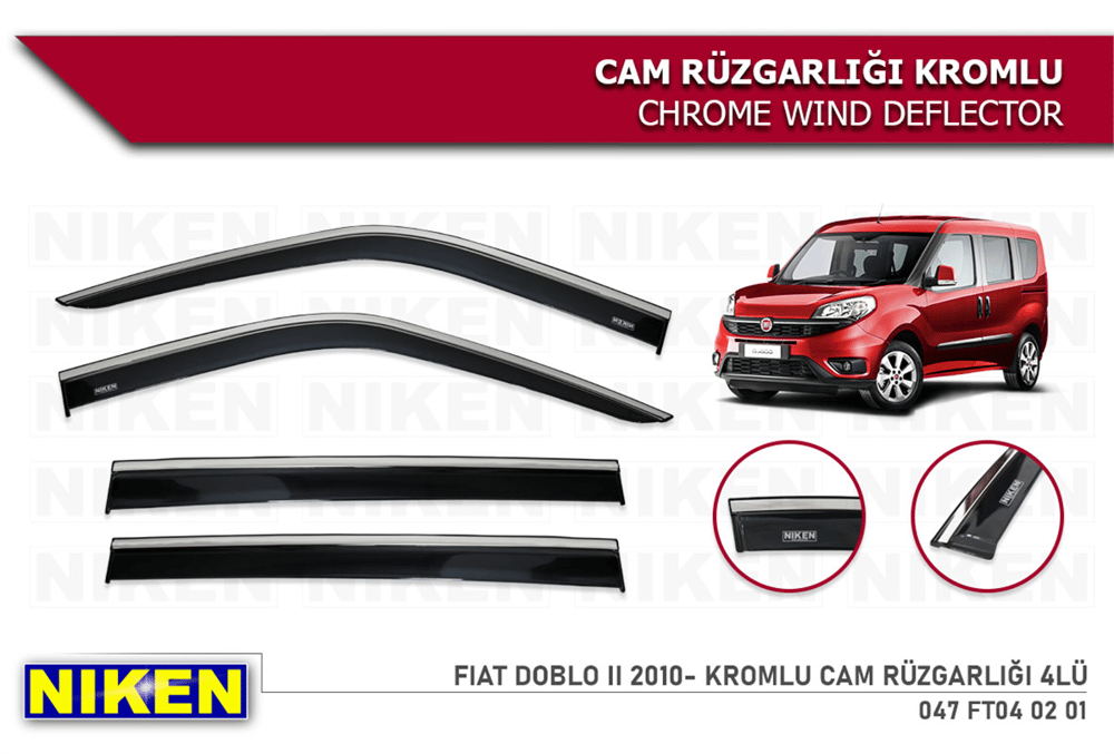 Niken Fiat Doblo 2 2010-2022 Kromlu Cam Rüzgarlığı 4 lü