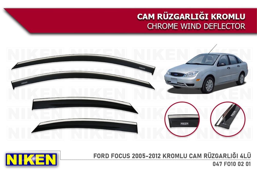Niken Ford Focus 2 2005-2012 Kromlu Cam Rüzgarlığı 4 lü