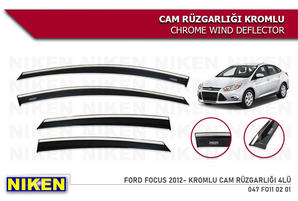 Niken Ford Focus 3-3,5 2012-2018 Kromlu Cam Rüzgarlığı 4 lü