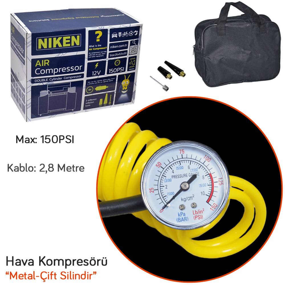Niken Hava Kompresörü 150 Psi Metal Çift Silindir 025 001 06 01
