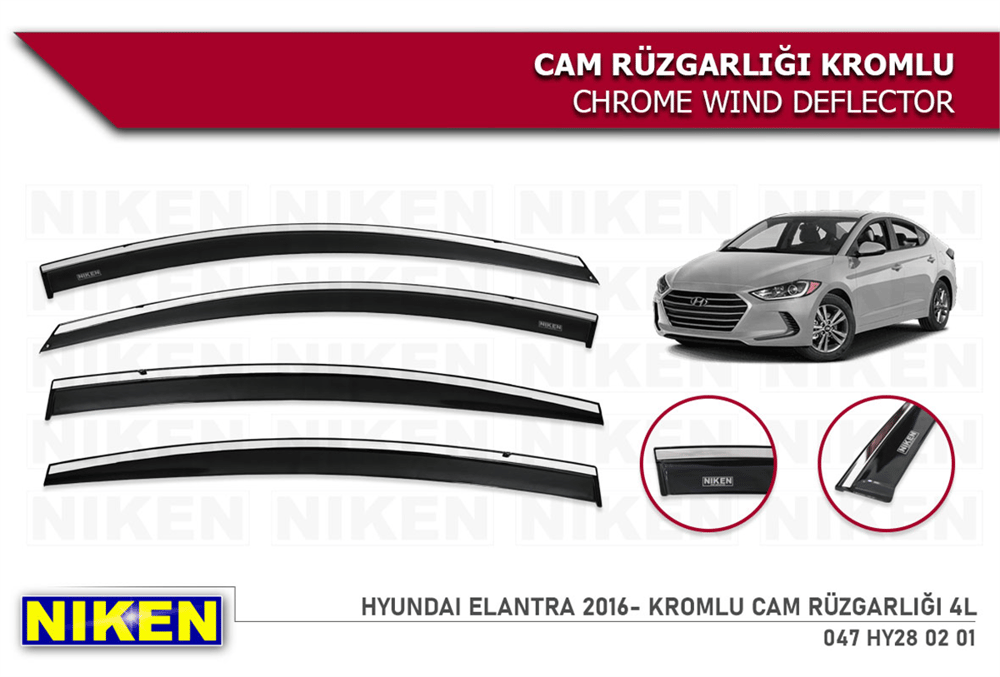 Niken Hyundai Elantra 2016-2020 Kromlu Cam Rüzgarlığı 4 lü