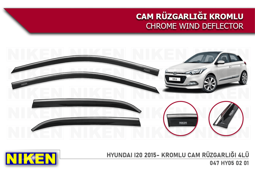 Niken Hyundai i20 2015-2020 Kromlu Cam Rüzgarlığı 4 lü