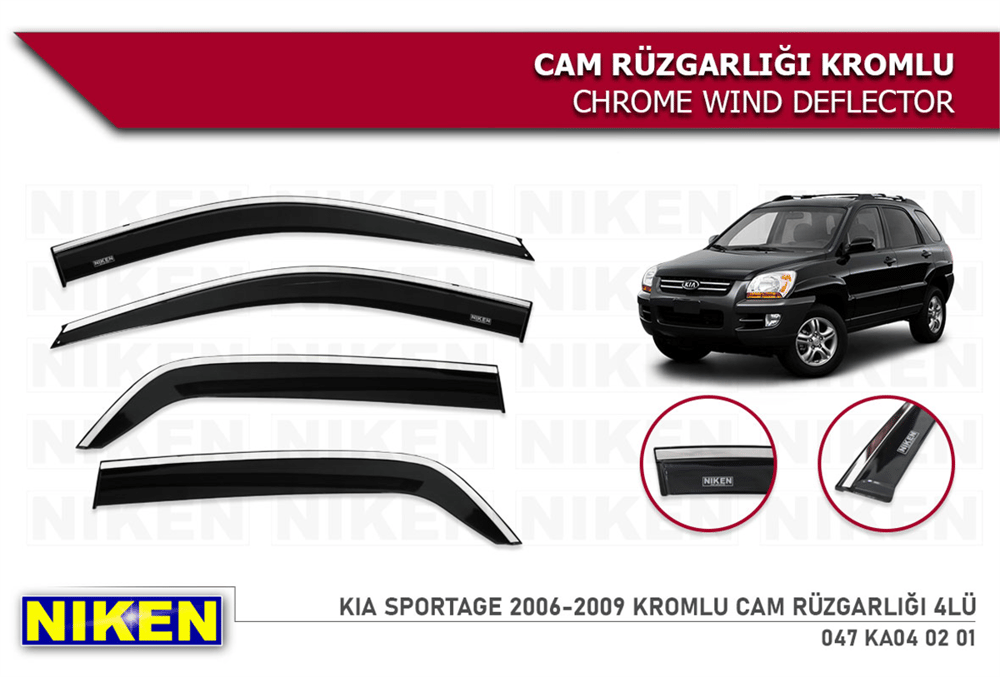 Niken Kia Sportage 2006-2009 Kromlu Cam Rüzgarlığı 4 lü