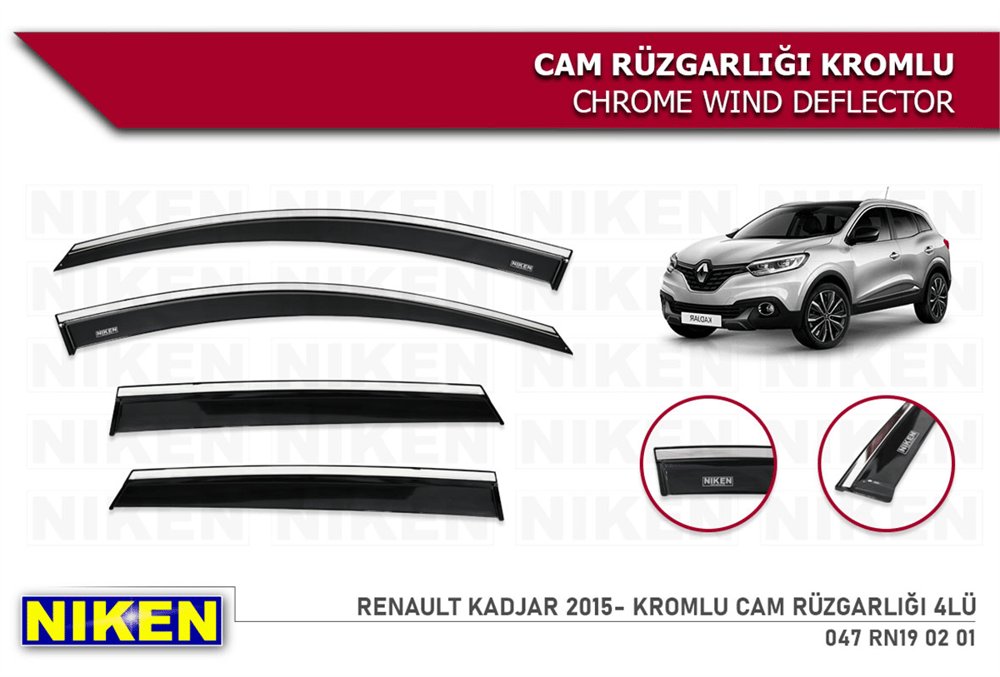 Niken Renault Kadjar 2015+ Kromlu Cam Rüzgarlığı 4 lü