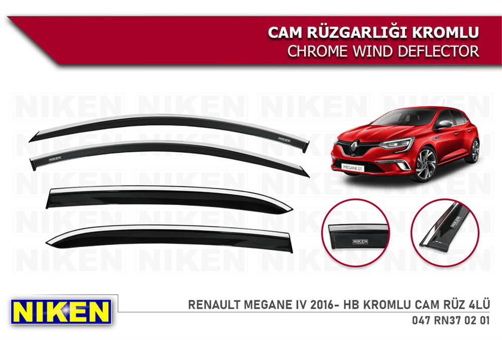 Niken Renault Megane 4 HB 2016+ Kromlu Cam Rüzgarlığı 4 lü