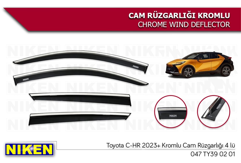 Niken Toyota C-HR 2023+ Kromlu Cam Rüzgarlığı 4 lü